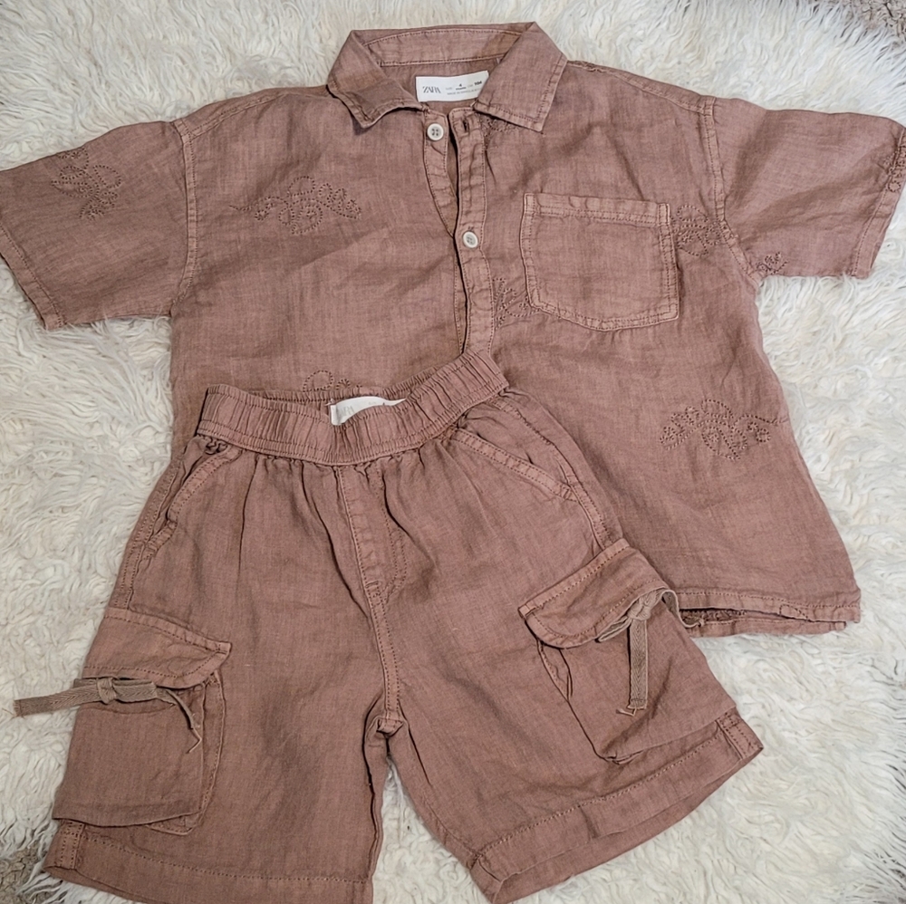 Pink Linen Shirt and Shorts Set - Picture 1 of 7
